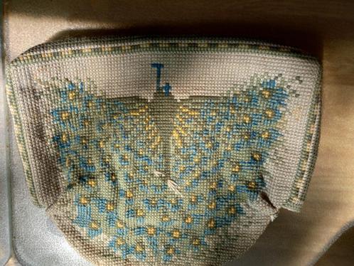 Antiek Handtasje, zonder beugel, kruissteek, Pauw, Antiek en Kunst, Antiek | Kleding en Accessoires, Dames, Ophalen of Verzenden
