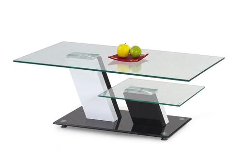 ACTIE Luxe design salontafel hoogglans zwart / wit met glas, Huis en Inrichting, Tafels | Bijzettafels, Nieuw, Rechthoekig, Minder dan 45 cm