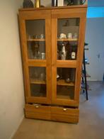 Teak houten vitrinekast met glazen deuren, Ophalen, Glas, 50 tot 100 cm, Modern
