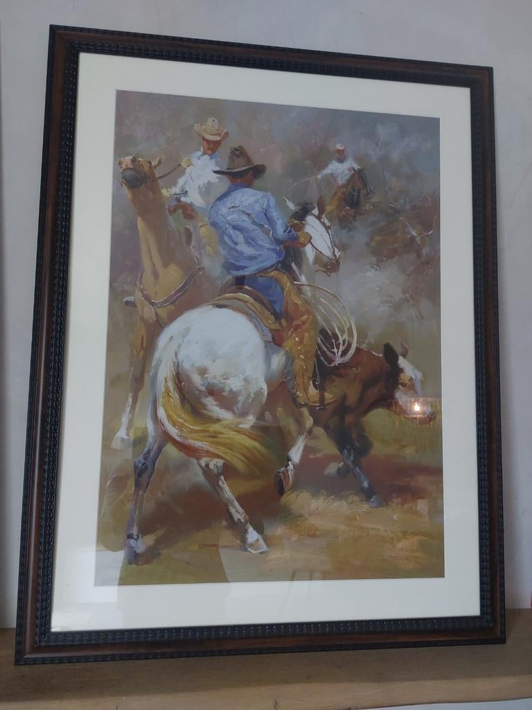 Prachtige cowboy/ indiaan schilderij, Antiek en Kunst, Ophalen of Verzenden