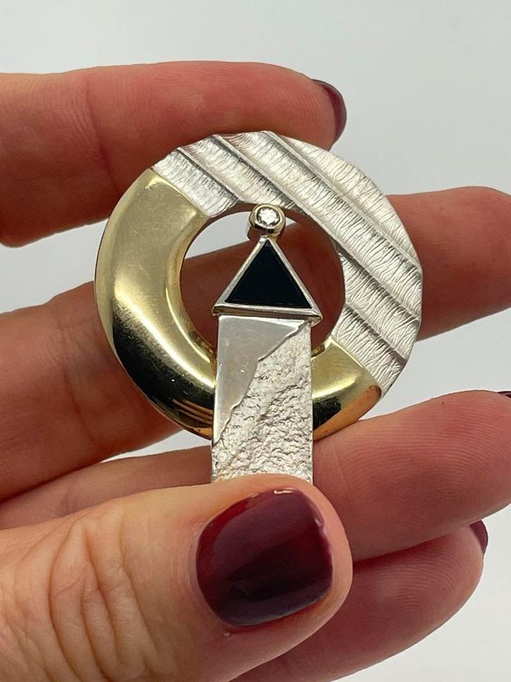 Z549 Prachtige zilveren bicolor hanger, Sieraden, Tassen en Uiterlijk, Kettinghangers, Zilver, Goud, Overige voorstellingen, Met edelsteen