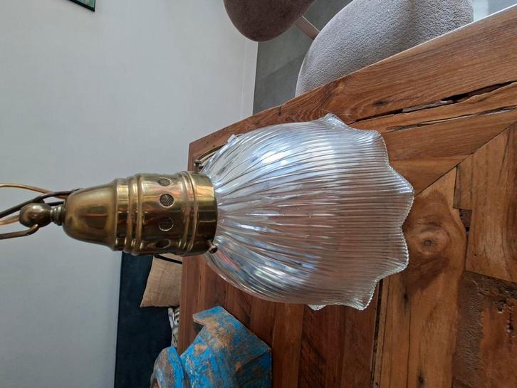 art deco hanglamp holophane geribbeld glas, Antiek en Kunst, Antiek | Lampen, Ophalen of Verzenden