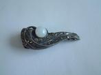 antiek zilveren dressclip clipbroche markasiet witte steen, Ophalen of Verzenden, Zilver