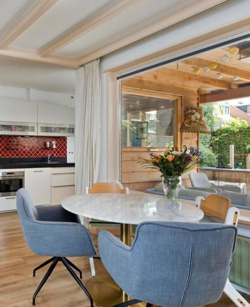 Marmeren eettafel rond gouden poot 105 diameter, Huis en Inrichting, Tafels | Eettafels, Gebruikt, 100 tot 150 cm, Rond, Ophalen