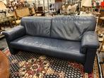 Blauwe lederen 3-zits bank met verstelbare hoofdsteunen, Huis en Inrichting, Gebruikt, Driepersoons, Ophalen of Verzenden, Rechte bank