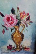 Oud schilderij Frans bloemen met brocante lijst Miekje, Ophalen