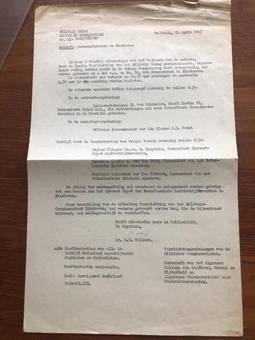 Militair Gezag, Eindhoven Brief 24 April 1945  re Velde.  beschikbaar voor biedingen