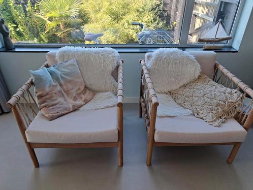 Twee boho ibiza stijl stoelen/fauteuils, Tuin en Terras, Tuinsets en Loungesets, Zo goed als nieuw, Hout, 2 zitplaatsen, Ophalen