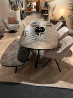 Complete eethoek – visgraat eettafel + stoelen, 100 tot 150 cm, 200 cm of meer, Ophalen of Verzenden, Zo goed als nieuw