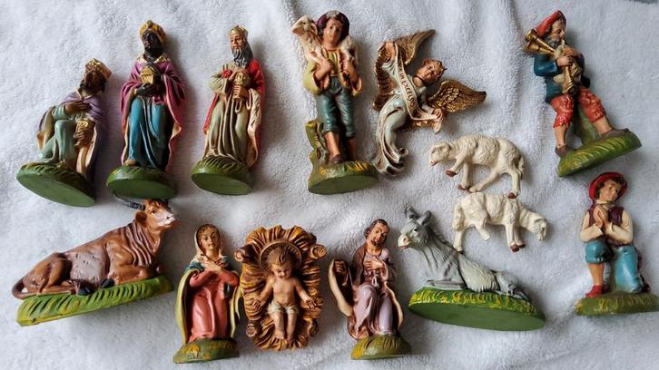 Antiek grote kerstgroep Papier Mache kindje Jezus engel., Diversen, Kerst, Zo goed als nieuw, Ophalen of Verzenden