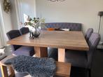 Robuuste massief eiken tafel, 160 x140 cm, Tuin en Terras, Tuintafels, Ophalen of Verzenden, Gebruikt, Rechthoekig, Hout