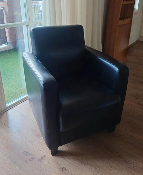 Fauteuil stoel zwart leren lederen leer, Huis en Inrichting, Fauteuils, Leer, Ophalen