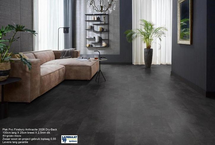 Plak Pvc Finsbury Anthracite Dry-Back Project kwaliteit, Huis en Inrichting, Stoffering | Vloerbedekking, Zo goed als nieuw, Laminaat