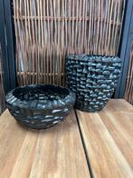 Set luxe kunstof design vazen zwart 20 en 40cm hoog, Ophalen, Kunststof, Zwart, Nieuw