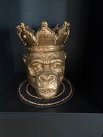 Gouden Gorilla Beeld/Bloempot met Kroon, Ophalen, Nieuw, Kunststof, Dierenbeeld