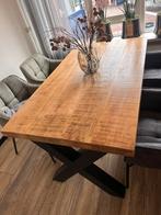 Licht eiken eettafel industrieel 2 zwarte x poten. 160x90x80, 200 cm of meer, Zo goed als nieuw, Rechthoekig, 50 tot 100 cm