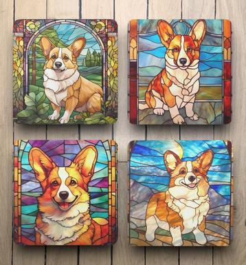 Corgi Glas in Lood onderzetters met houder beschikbaar voor biedingen