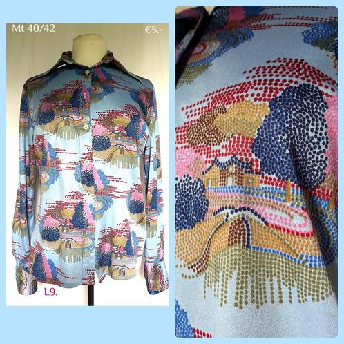 L9. Vintage blouse mt 40/42, Kleding | Dames, Blouses en Tunieken, Gedragen, Maat 38/40 (M), Blauw, Verzenden