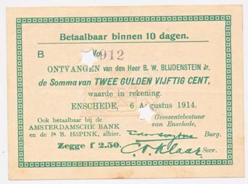 Enschede Noodgeld 2,5 gulden 1914   beschikbaar voor biedingen