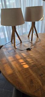 Tafel lampen 3 poot van hout +lampkap, Huis en Inrichting, Lampen | Lampenkappen, Ophalen, Zo goed als nieuw, Rond