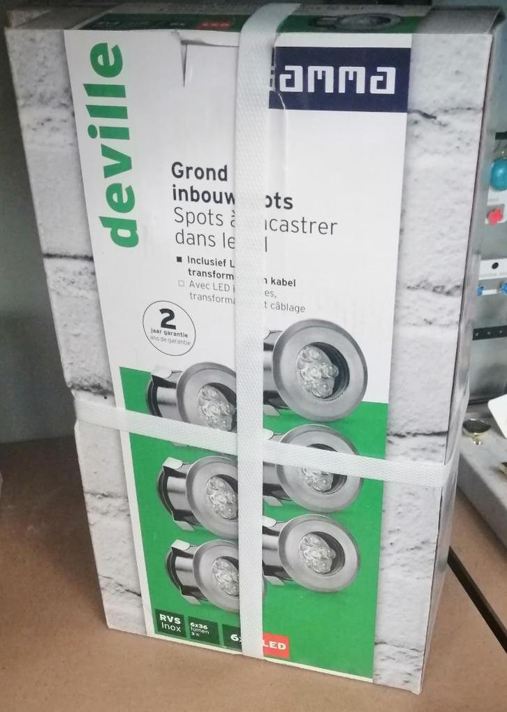 LED buitenverlichting, 6 grond inbouwspots met transformator, Tuin en Terras, Buitenverlichting, Nieuw, Overige typen, Aluminium