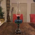 Oude Olielamp met Blauw Glas, Ophalen of Verzenden