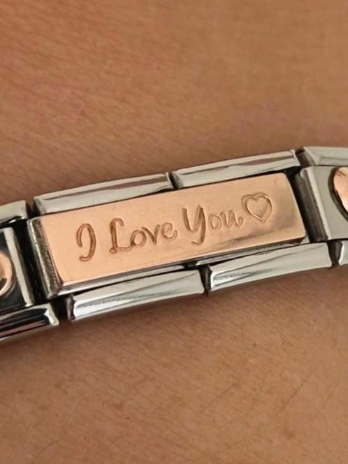 Nomination dubbele link roségoud, Sieraden, Tassen en Uiterlijk, Bedels, Zo goed als nieuw, Ophalen of Verzenden