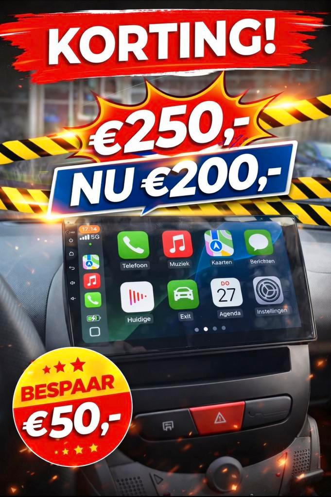 Carplay+Installatie Citroën C1, Toyota Aygo, Peugeot 107, Auto diversen, Autoradio's, Nieuw, Ophalen