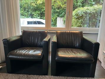 Leolux zwarte lederen fauteuils (set van 2) beschikbaar voor biedingen