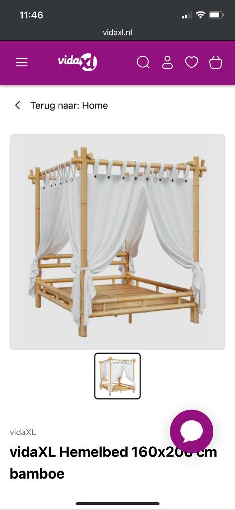 Sfeervol bamboe hemelbed, Ophalen, Bruin, Bamboe, Tweepersoons