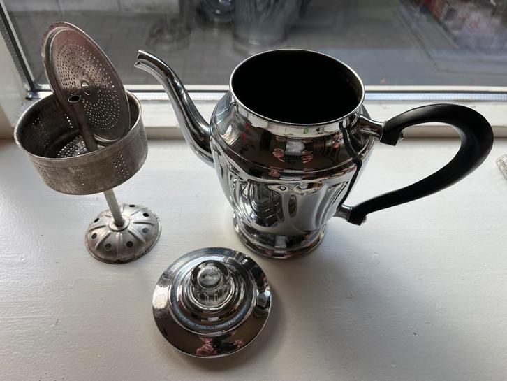 Zeldzame C&K Tiel verchroomde koffie-/theepot met bakeliet, Antiek en Kunst, Antiek | Goud en Zilver, Ophalen of Verzenden