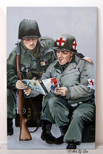 Brothers in arms. WO2, & vriendschap geschilderd op hout beschikbaar voor biedingen