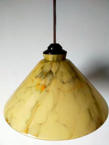 VINTAGE GEMARMERDE GLAZEN HANGLAMP beschikbaar voor biedingen