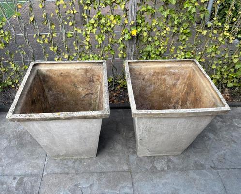 Vintage bloembakken grijs/taupe (set 2 stuks), Tuin en Terras, Bloembakken en Plantenbakken, Gebruikt, Kunststof, Balkon, Tuin