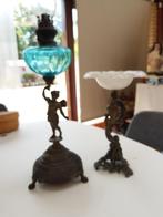 olielamp antiek met glazen kap en andere objecten, Ophalen of Verzenden