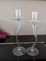 Kaarshouder kandelaar uniek gebogen glas setje, Ophalen of Verzenden, Zo goed als nieuw, Overige materialen, Minder dan 25 cm