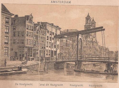 Amsterdam De Houtgracht Waterlooplein 1883 Uitg J.F. Haeseke, Antiek en Kunst, Kunst | Etsen en Gravures, Ophalen of Verzenden