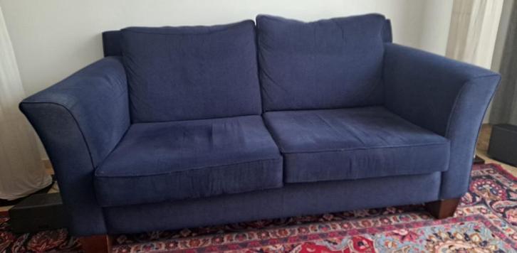 Bank donkerblauw 2 zits, Huis en Inrichting, Banken | Bankstellen, Gebruikt, Tweepersoons, 200 tot 250 cm, 75 tot 100 cm, Ophalen