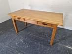 Massief eiken eetkamertafel / eettafel / bureau met lades, Ophalen, Gebruikt, Eikenhout, 50 tot 100 cm