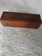 Oude houten griffeldoos met houtsnijwerk 25x8x7 cm, Ophalen of Verzenden