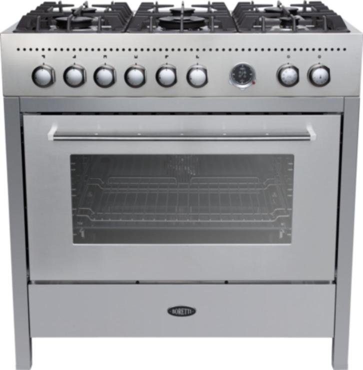 Boretti Carrara CRG916IX Fornuis Gas, Witgoed en Apparatuur, Fornuizen, Nieuw, Vrijstaand, Gas, 5 kookzones of meer, 90 tot 95 cm
