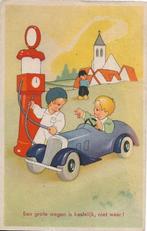 KINDEREN met auto bij benzinepomp en rijmpje uit 1949, Verzamelen, Ansichtkaarten | Themakaarten, Verzenden, 1940 tot 1960, Gelopen