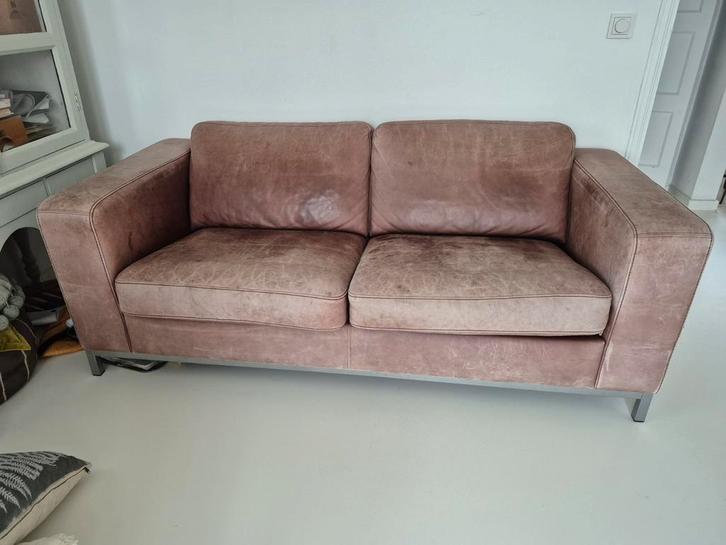 Mooie leren tweezitsbank, Huis en Inrichting, Banken | Bankstellen, Gebruikt, Rechte bank, Tweepersoons, 150 tot 200 cm, 75 tot 100 cm