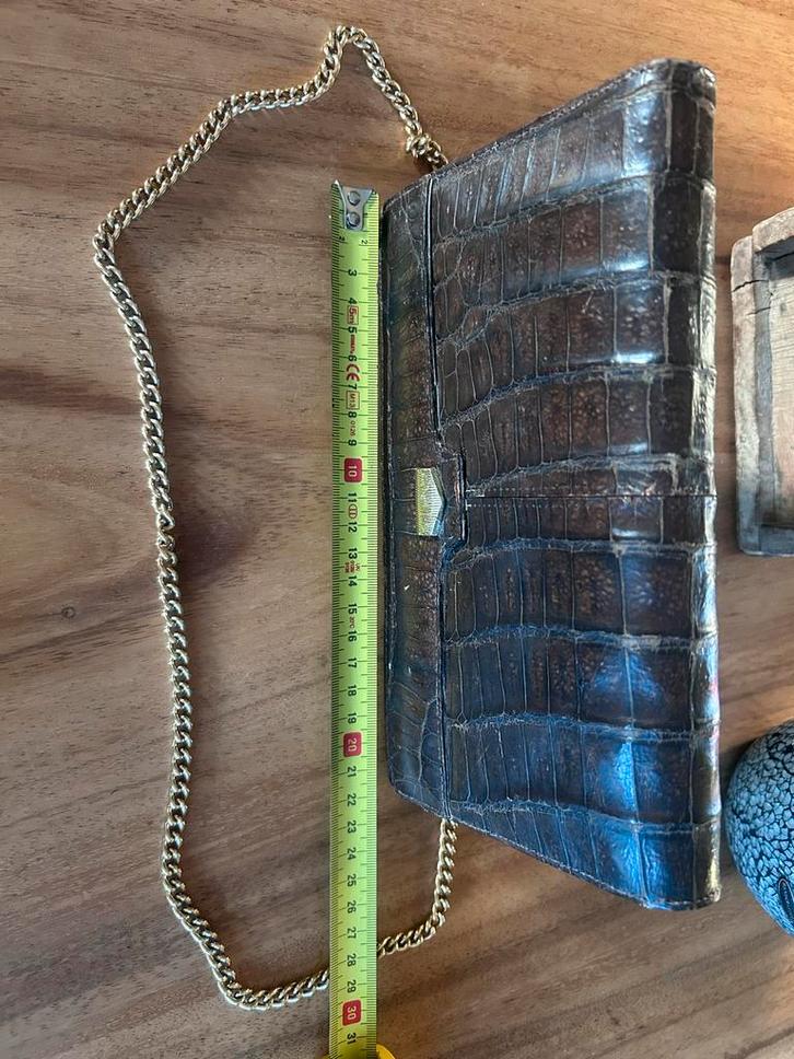 Bruine Krokodillenleren Schoudertas, Sieraden, Tassen en Uiterlijk, Tassen | Damestassen, Gebruikt, Schoudertasje, Bruin, Ophalen of Verzenden