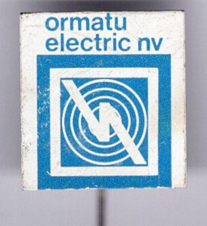 Ormatu Electric nv blik speldje ( W_421 ), Verzamelen, Speldjes, Pins en Buttons, Zo goed als nieuw, Speldje of Pin, Merk, Verzenden