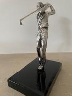 golfer in zilver op mooie zwarte sokkel, Ophalen of Verzenden
