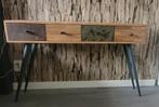 Side table/ bureau gerecycled teak., Ophalen, 100 tot 150 cm, Zo goed als nieuw, Metaal