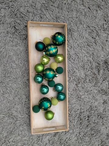 Prachtige set kerstballen glas/velvet groen! beschikbaar voor biedingen