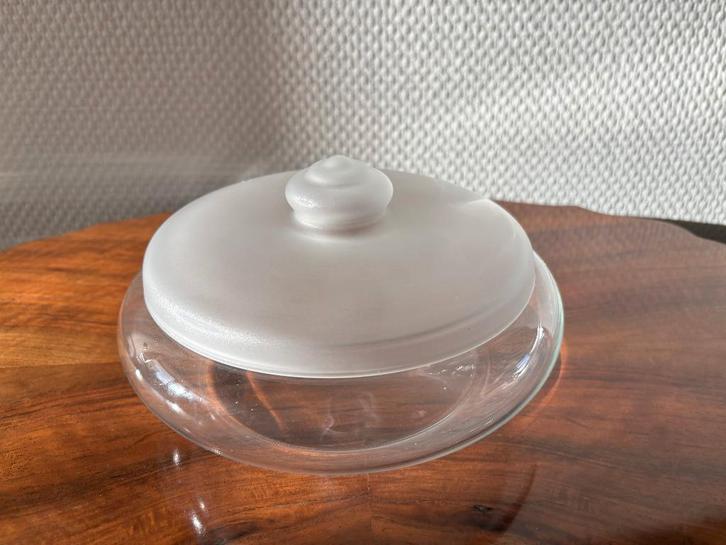 Art Deco koekschaal, gesatineerd deksel Leerdam Jacques Boon, Antiek en Kunst, Antiek | Glas en Kristal, Ophalen of Verzenden