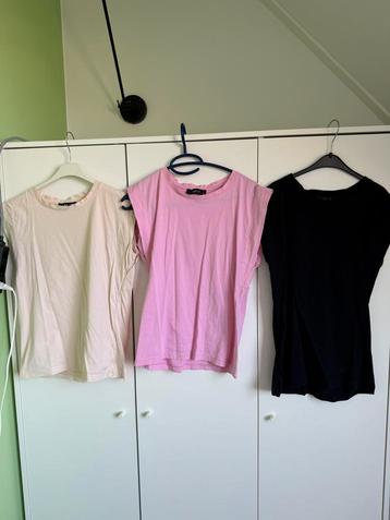 3x basic basis t-shirt zwart beige roze Lela maat M 38 beschikbaar voor biedingen